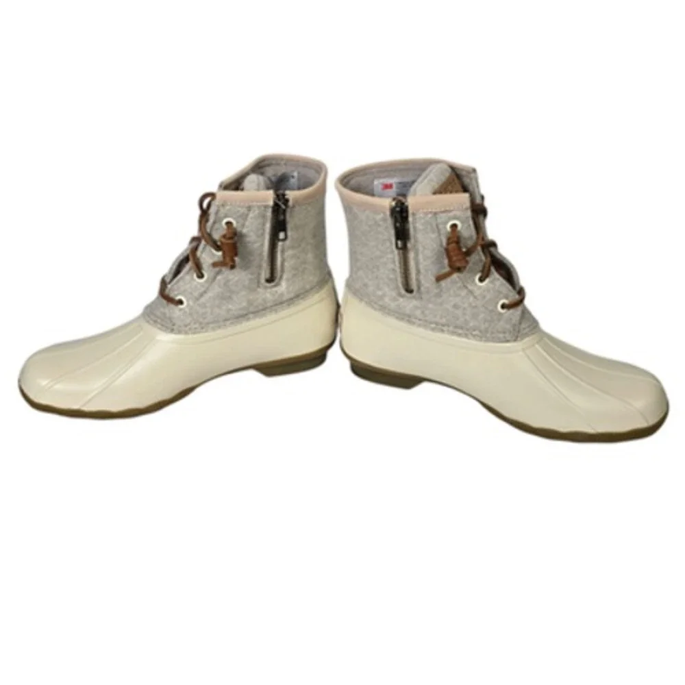 Sperry Top Sider Saltwater Duck Boots Women 7 Gray Quilted Wool Blend Waterproof